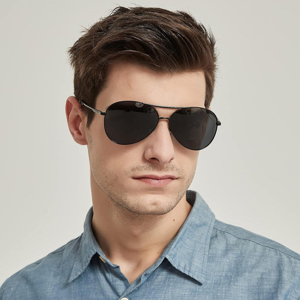 JOLLYNOVA Aviator Sunglasses for Men Women Polarized UV400 Protection Mirrored Lens Metal Frame with Spring Hinges…