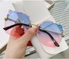 rimless ladies diamond sunglasses online celebrity cutting border UV fashion sunglasses