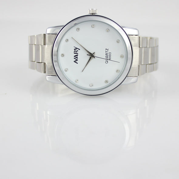 Nary Women's White Dial Stainless Steel Dress Watch-A6003W