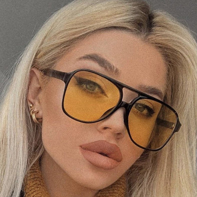 Vintage Oversized Sunglasses Women Retro Brand Big Frame Sun Glasses Female Black Yellow Ins Style Square Glasses Oculos De Sol