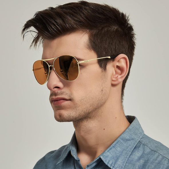 JOLLYNOVA Aviator Sunglasses for Men Women Polarized UV400 Protection Mirrored Lens Metal Frame with Spring Hinges…