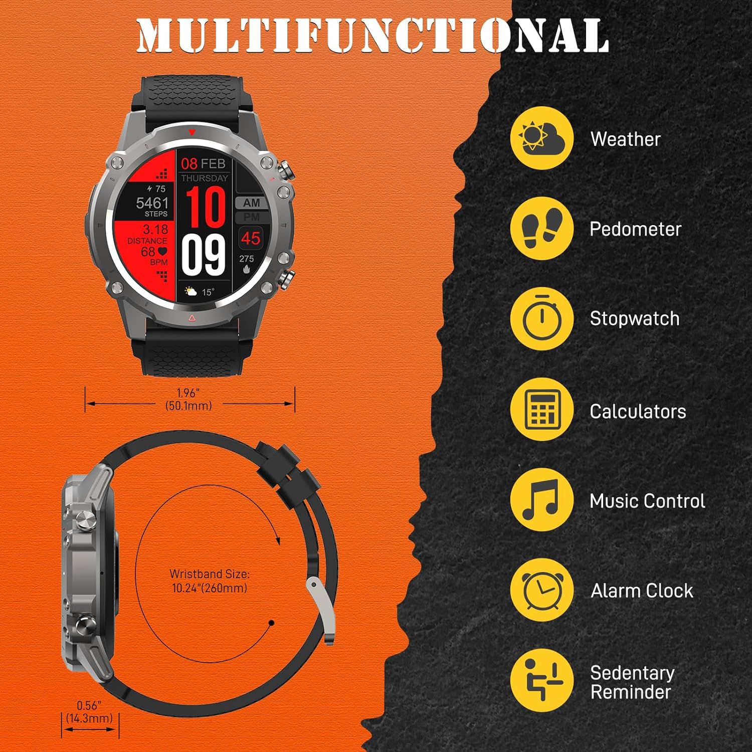 JOLLYNOVA DM52 Military Rugged Outdoor Smartwatch Health Fitness Track