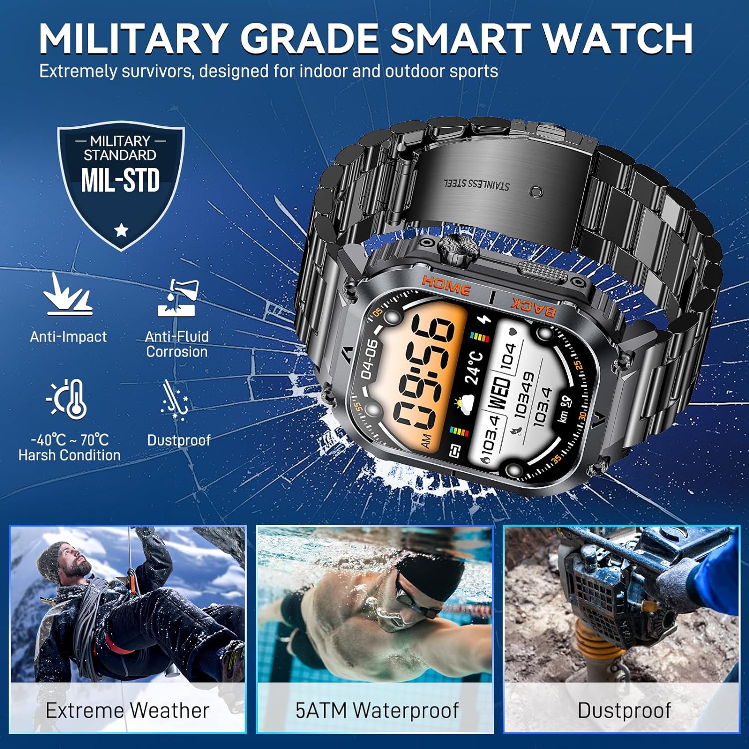 JOLLYNOVA EW5 Military Smartwatch Men Bluetooth Call Answer Handsfree