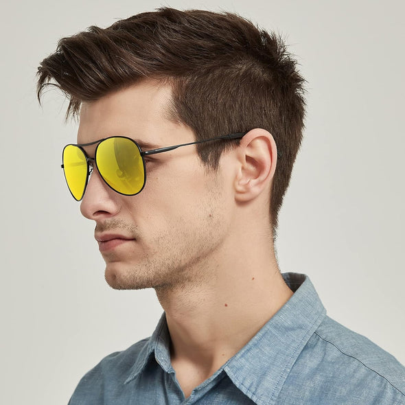 BOTPOV Aviator Sunglasses for Men Women Polarized UV400 Protection Mirrored Lens Metal Frame with Spring Hinges…