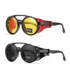 KDEAM Vintage Round Sunglasses Men Women Leather Shield Sun Glasses  Twin Bridge Designed Shade KD179