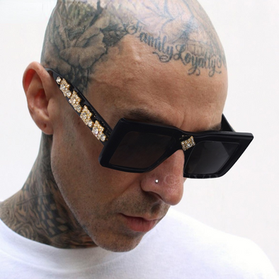 Luxury Rhinestone Square Retro Sunglasses Punk Oversize Geometric Diamond Decor Eyeglasses Women Men Hip Hop Shades UV400