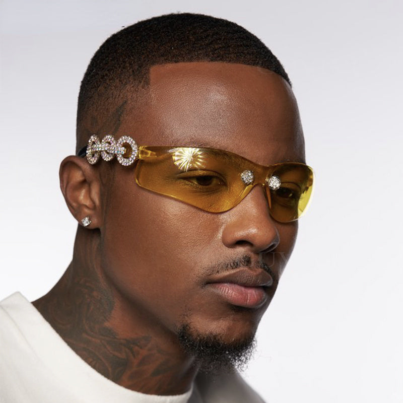 Diamond Rimless Sunglasses Women Men O Rhinestone Sunglasses