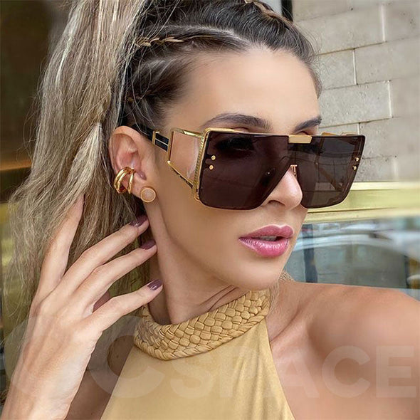 46588 Oversized Luxury Brand Sunglasses Retro Men Women Fashion One Lens Shades Uv400 Vintage Glasses