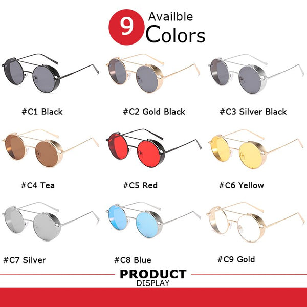 Classic Round Steampunk Sunglasses Men 2022 Fashion Vintage Metal Steam Punk Sun Glasses Male