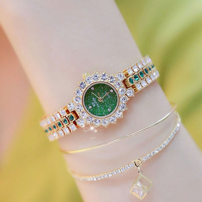 Bee Sister - New Watch Shiny Full Diamond Small Green Watch Multi-Color Elegant Women's Chain Watch Fashion Popular Quartz