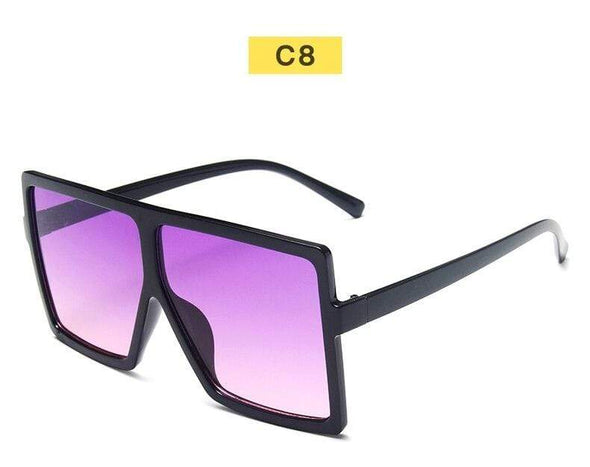 Black Sunglasses Women Square Flat Top Oversized Vintage Retro Big Frame Fashion Sunglasses Feminine Black Female Glasses, C7