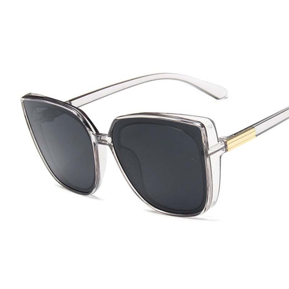 Brand Designer Cat Eye Sunglasses Woman Vintage Black Mirror Sun Glasses For Fashion Big Frame Cool Sexy Female Oculos