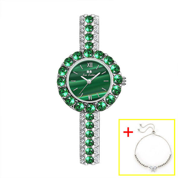 2022 Small Dial Diamond Elegant  Wristwatches Dress Green Watch (with a ins Bracelet as gift)