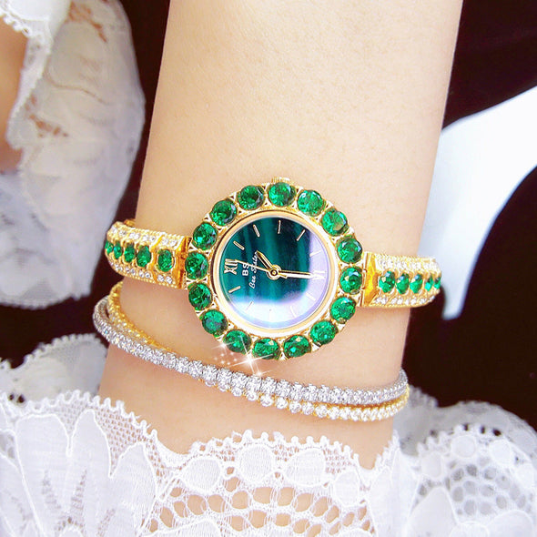 2022 Small Dial Diamond Elegant  Wristwatches Dress Green Watch (with a ins Bracelet as gift)