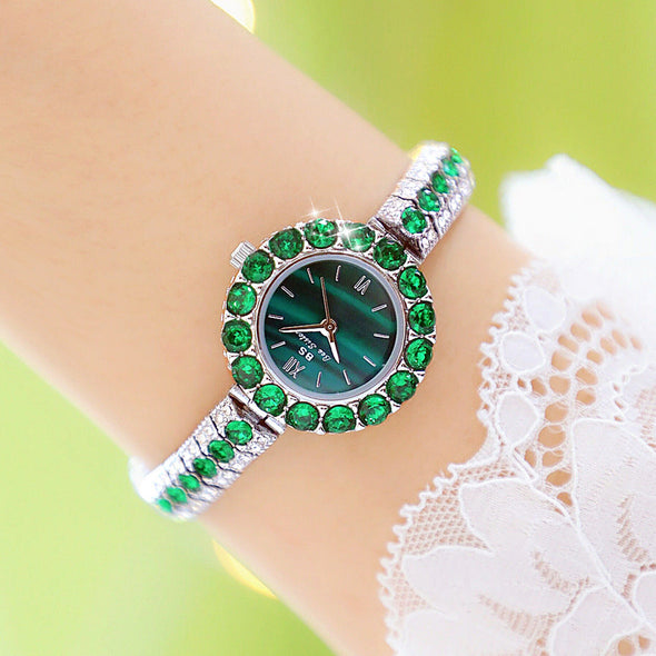 2022 Small Dial Diamond Elegant  Wristwatches Dress Green Watch (with a ins Bracelet as gift)