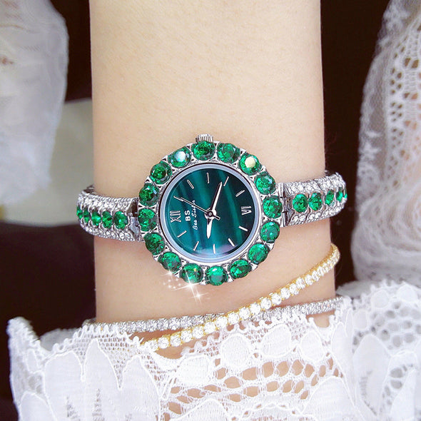 2022 Small Dial Diamond Elegant  Wristwatches Dress Green Watch (with a ins Bracelet as gift)