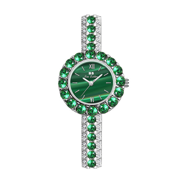 2022 Small Dial Diamond Elegant  Wristwatches Dress Green Watch (with a ins Bracelet as gift)