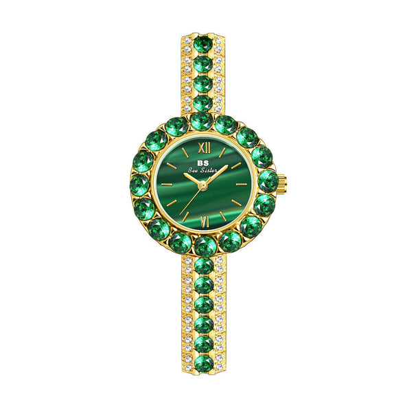 2022 Small Dial Diamond Elegant  Wristwatches Dress Green Watch (with a ins Bracelet as gift)