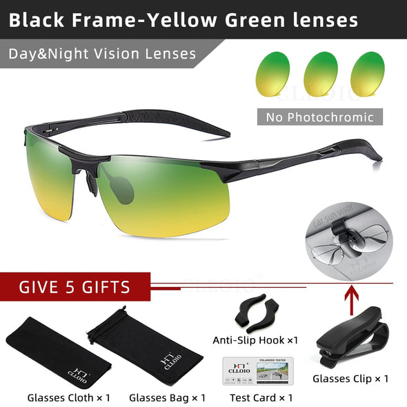 Top Anti-Glare Day Night Vision Glasses Men Driving Polarized Sunglasses Aluminum Rimless Photochromic Riding Goggles UV