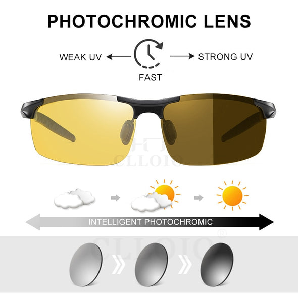 Top Anti-Glare Day Night Vision Glasses Men Driving Polarized Sunglasses Aluminum Rimless Photochromic Riding Goggles UV