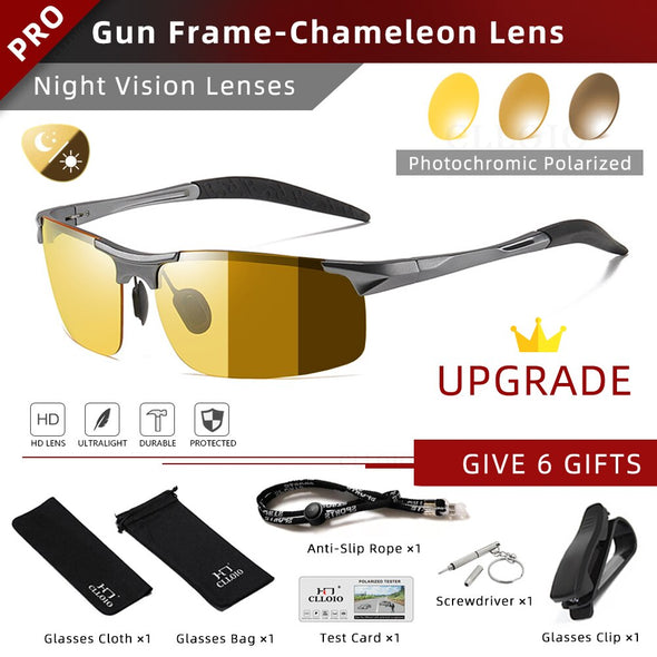 Top Anti-Glare Day Night Vision Glasses Men Driving Polarized Sunglasses Aluminum Rimless Photochromic Riding Goggles UV