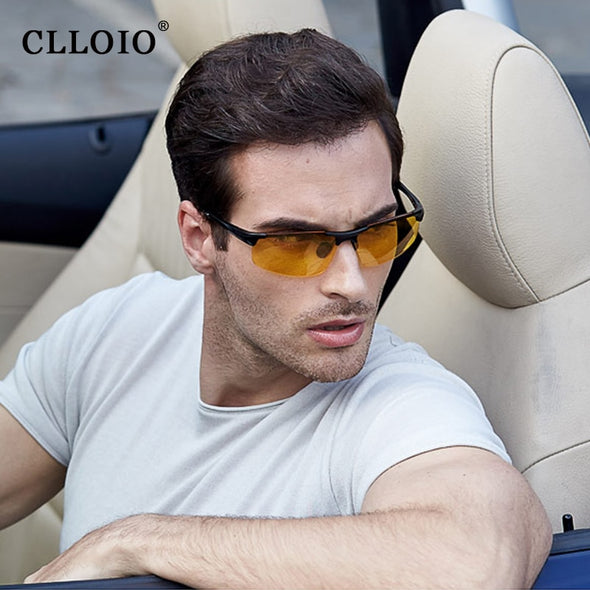 Top Anti-Glare Day Night Vision Glasses Men Driving Polarized Sunglasses Aluminum Rimless Photochromic Riding Goggles UV