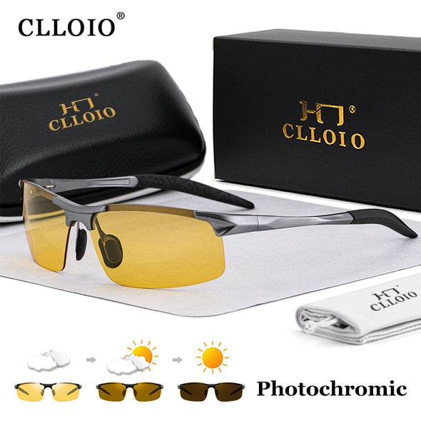 Top Anti-Glare Day Night Vision Glasses Men Driving Polarized Sunglasses Aluminum Rimless Photochromic Riding Goggles UV