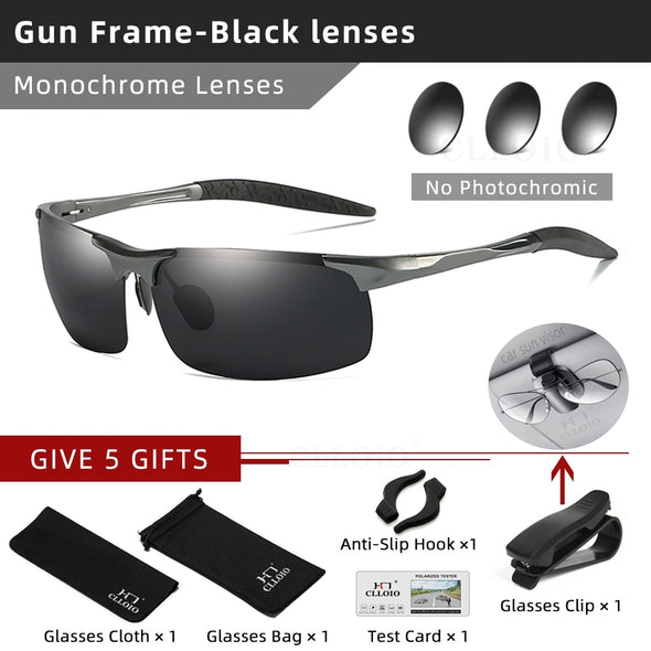 Top Anti-Glare Day Night Vision Glasses Men Driving Polarized Sunglasses Aluminum Rimless Photochromic Riding Goggles UV