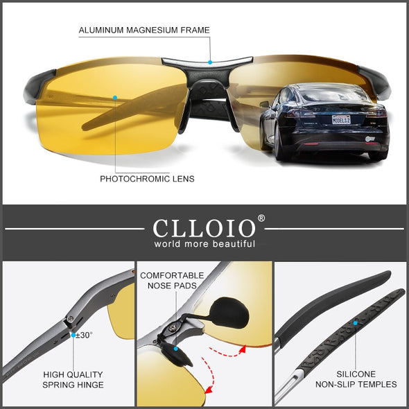 Top Anti-Glare Day Night Vision Glasses Men Driving Polarized Sunglasses Aluminum Rimless Photochromic Riding Goggles UV