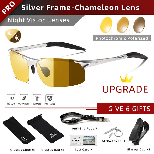 Top Anti-Glare Day Night Vision Glasses Men Driving Polarized Sunglasses Aluminum Rimless Photochromic Riding Goggles UV