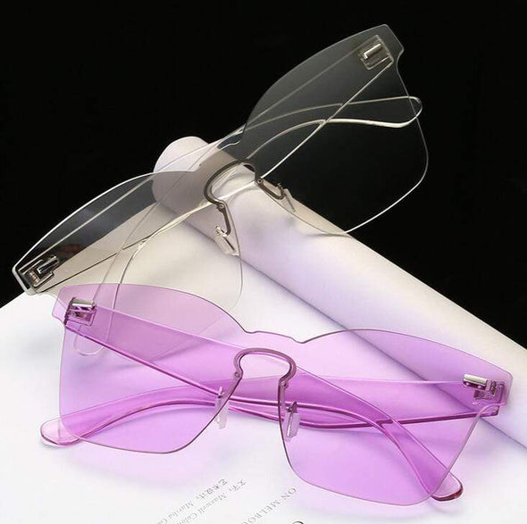 Candy Color Cat Eye Sunglasses Women Clear Lens Big Frame Shades Acetate Eyewear Ladies One Piece  Sexy Sun Glasses Female