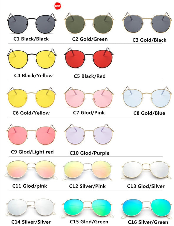 Retro Oval Sunglasses Women/Men  Brand Designer Vintage Small Black Red Yellow  Shades Sun Glasses Oculos De Sol