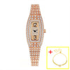 Women Luxury Square Diamond Crystal Rose Gold Wristwatches (with a ins Bracelet as gift)