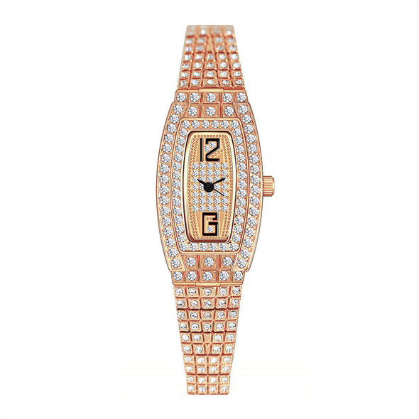 Women Luxury Square Diamond Crystal Rose Gold Wristwatches (with a ins Bracelet as gift)