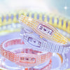 Women Luxury Square Diamond Crystal Rose Gold Wristwatches (with a ins Bracelet as gift)