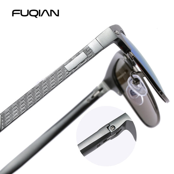 FUQIAN New Aluminum Magnesium Polarized Men Sunglasses High Quality Half-frame Male Sun Glasses Cool Mirror Blue Driving Glasses