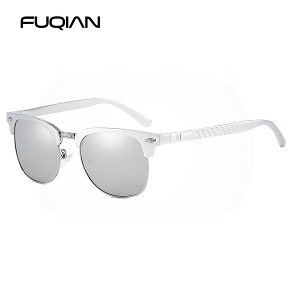 FUQIAN New Aluminum Magnesium Polarized Men Sunglasses High Quality Half-frame Male Sun Glasses Cool Mirror Blue Driving Glasses