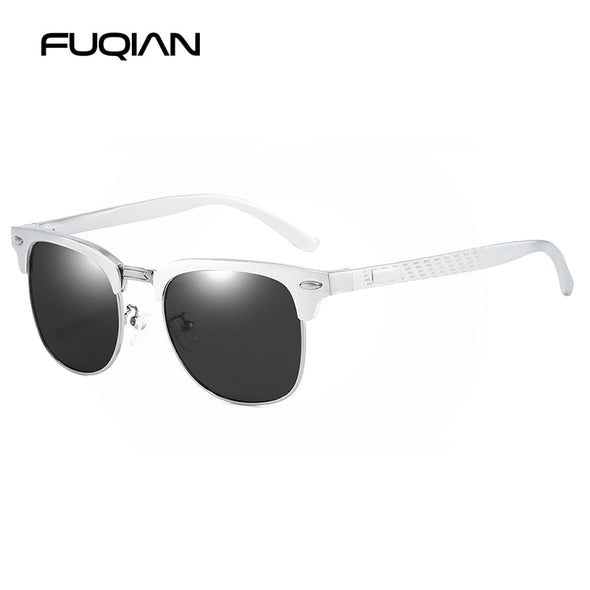 FUQIAN New Aluminum Magnesium Polarized Men Sunglasses High Quality Half-frame Male Sun Glasses Cool Mirror Blue Driving Glasses