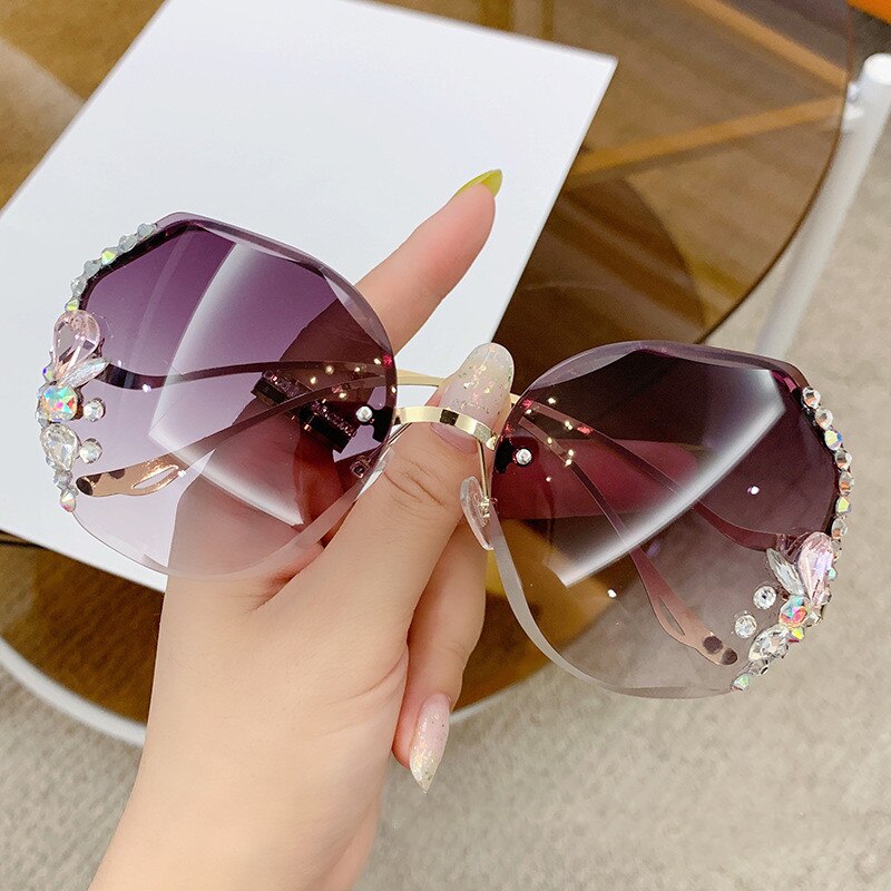 Diamond Sunglasses Women UV400 Rimless Vintage Sun Glasses Rhinestone –  Jollynova