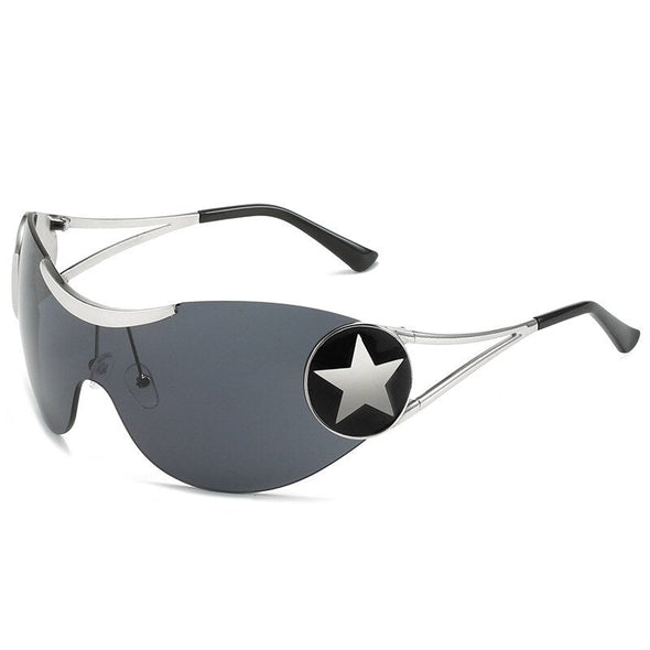 Fashion Brand Designer Y2K Rimless Sunglasses Women For Men 2023 New Trend Sun Glasses Luxury Vintage Punk Metal Star Big Goggle