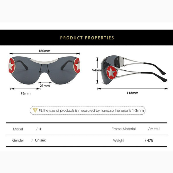 Fashion Brand Designer Y2K Rimless Sunglasses Women For Men 2023 New Trend Sun Glasses Luxury Vintage Punk Metal Star Big Goggle