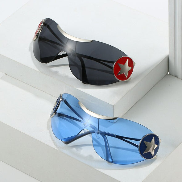 Fashion Brand Designer Y2K Rimless Sunglasses Women For Men 2023 New Trend Sun Glasses Luxury Vintage Punk Metal Star Big Goggle