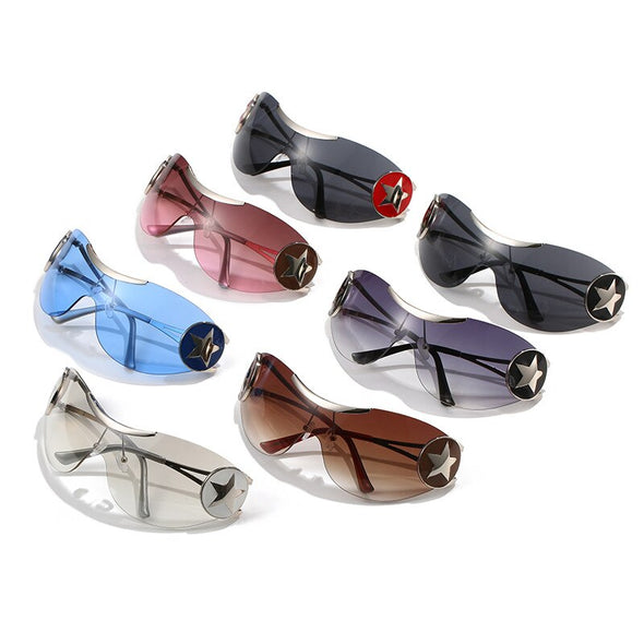 Fashion Brand Designer Y2K Rimless Sunglasses Women For Men 2023 New Trend Sun Glasses Luxury Vintage Punk Metal Star Big Goggle