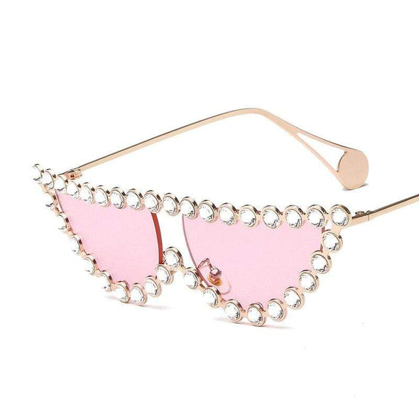 Fashion Cat Eye Diamond Sunglasses Women Luxury Brand Vintage Triangle Shades Rhinestone Metal Sun Glasses For Female UV400