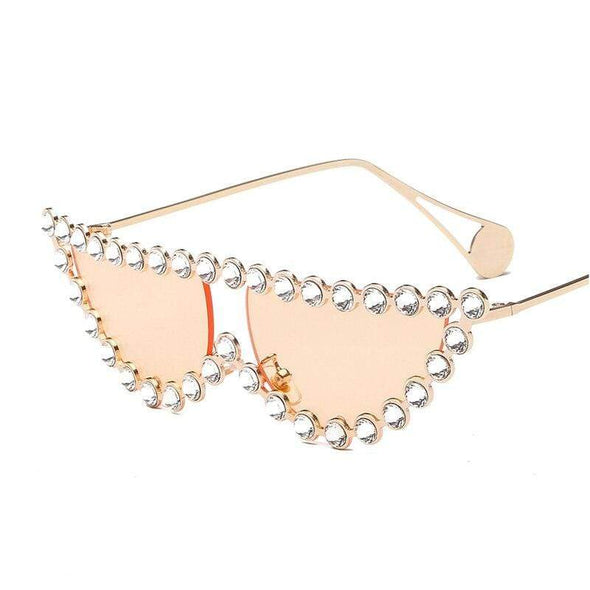 Fashion Cat Eye Diamond Sunglasses Women Luxury Brand Vintage Triangle Shades Rhinestone Metal Sun Glasses For Female UV400