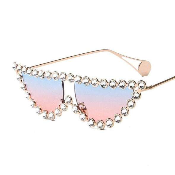 Fashion Cat Eye Diamond Sunglasses Women Luxury Brand Vintage Triangle Shades Rhinestone Metal Sun Glasses For Female UV400