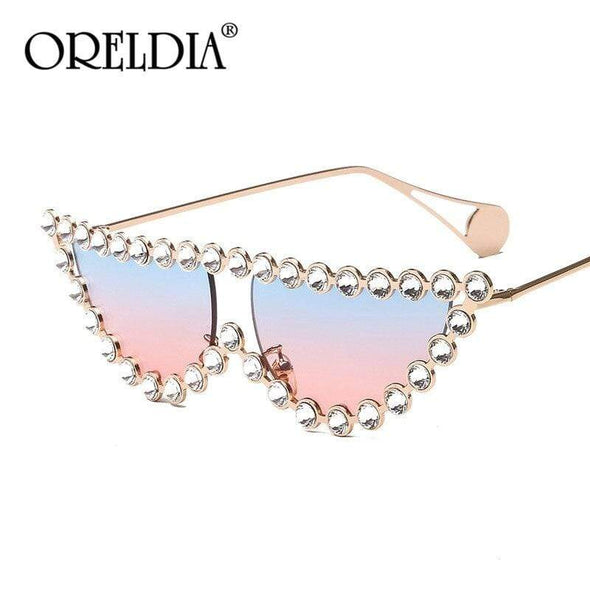 Fashion Cat Eye Diamond Sunglasses Women Luxury Brand Vintage Triangle Shades Rhinestone Metal Sun Glasses For Female UV400