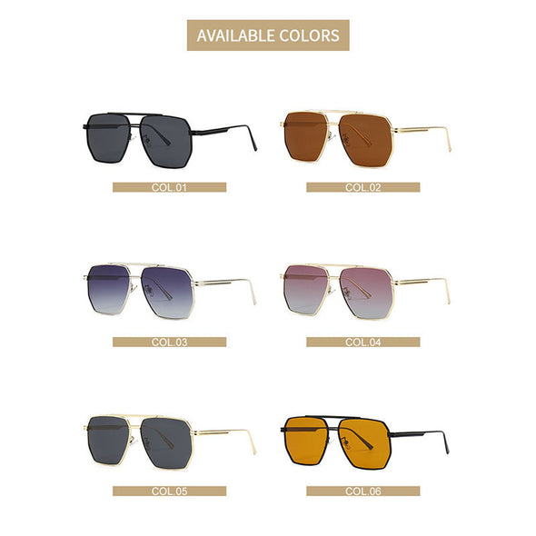 Fashion Double Beam Polarized Metal Square Large Frame Sunglasses Luxury Brand Design Anti-ultraviolet UV400 Casual Sun Glasses