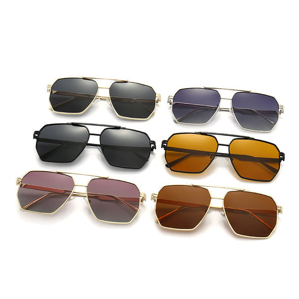 Fashion Double Beam Polarized Metal Square Large Frame Sunglasses Luxury Brand Design Anti-ultraviolet UV400 Casual Sun Glasses