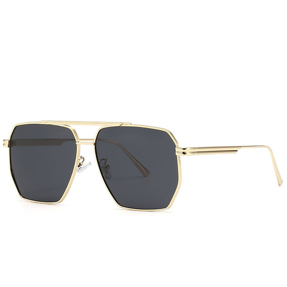 Fashion Double Beam Polarized Metal Square Large Frame Sunglasses Luxury Brand Design Anti-ultraviolet UV400 Casual Sun Glasses